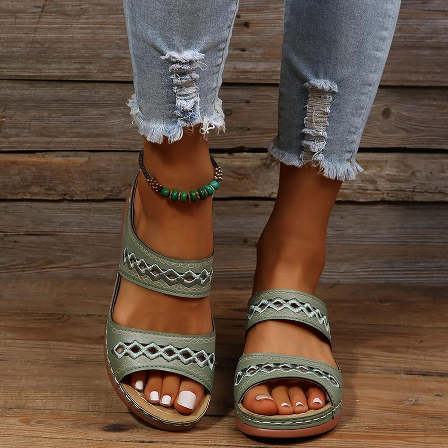 Eduavar Sandals Women Dressy Summer, Womens Sandals Black Wedge Sandals Breathable Open Toe Cutout Sandals Slip On Shoes