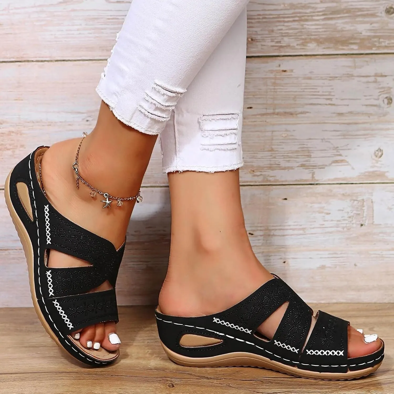 Eduavar Summer Sandals for Women, Orthopedic Sandals for Women Retro Sandals Open Toe Anti-Slip Comfy Walking Sandals