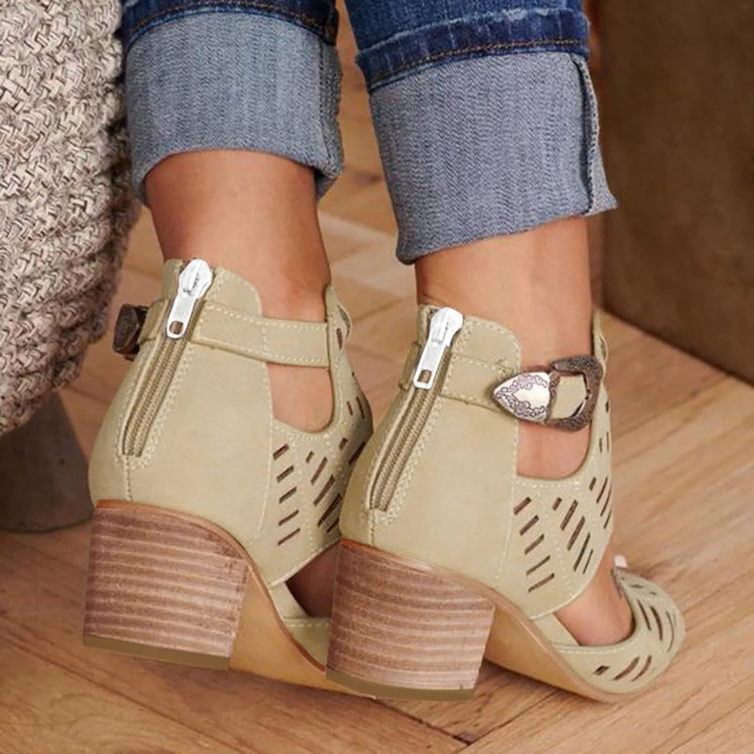 Eduavar Summer Sandals for Women, Sandals Women Wedge Casual Summer Breathable Heel Sandals Boots with Ankle Strap