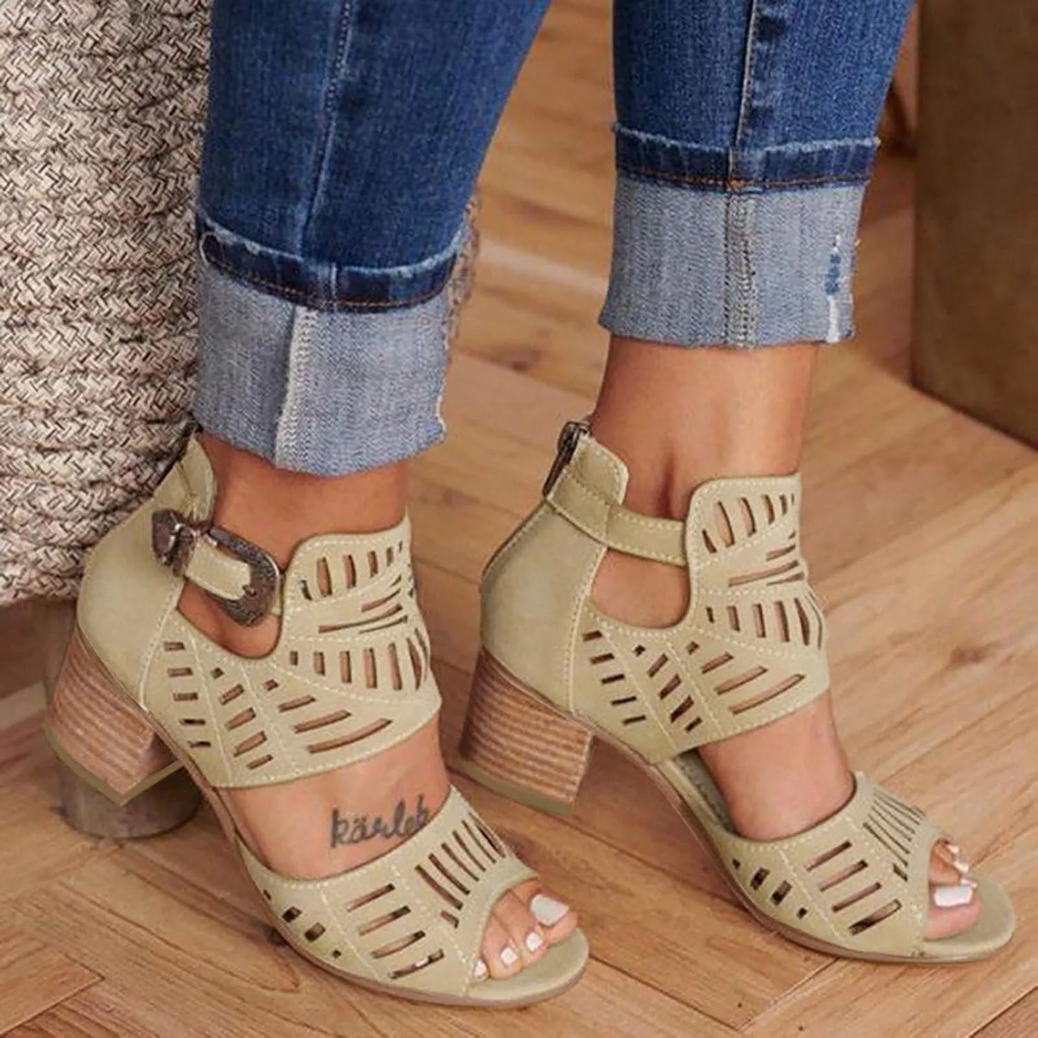 Eduavar Summer Sandals for Women, Sandals Women Wedge Casual Summer Breathable Heel Sandals Boots with Ankle Strap