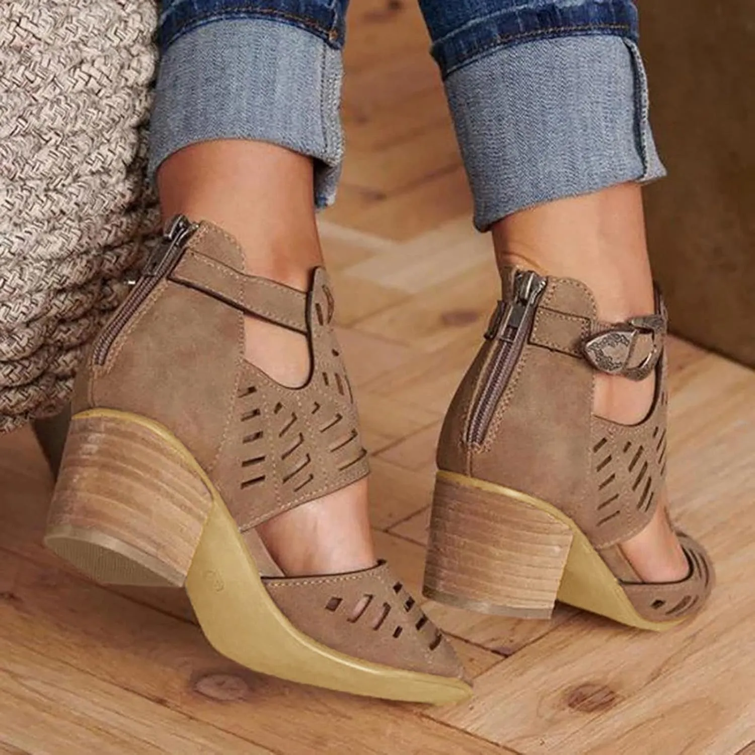 Eduavar Summer Sandals for Women, Sandals Women Wedge Casual Summer Breathable Heel Sandals Boots with Ankle Strap