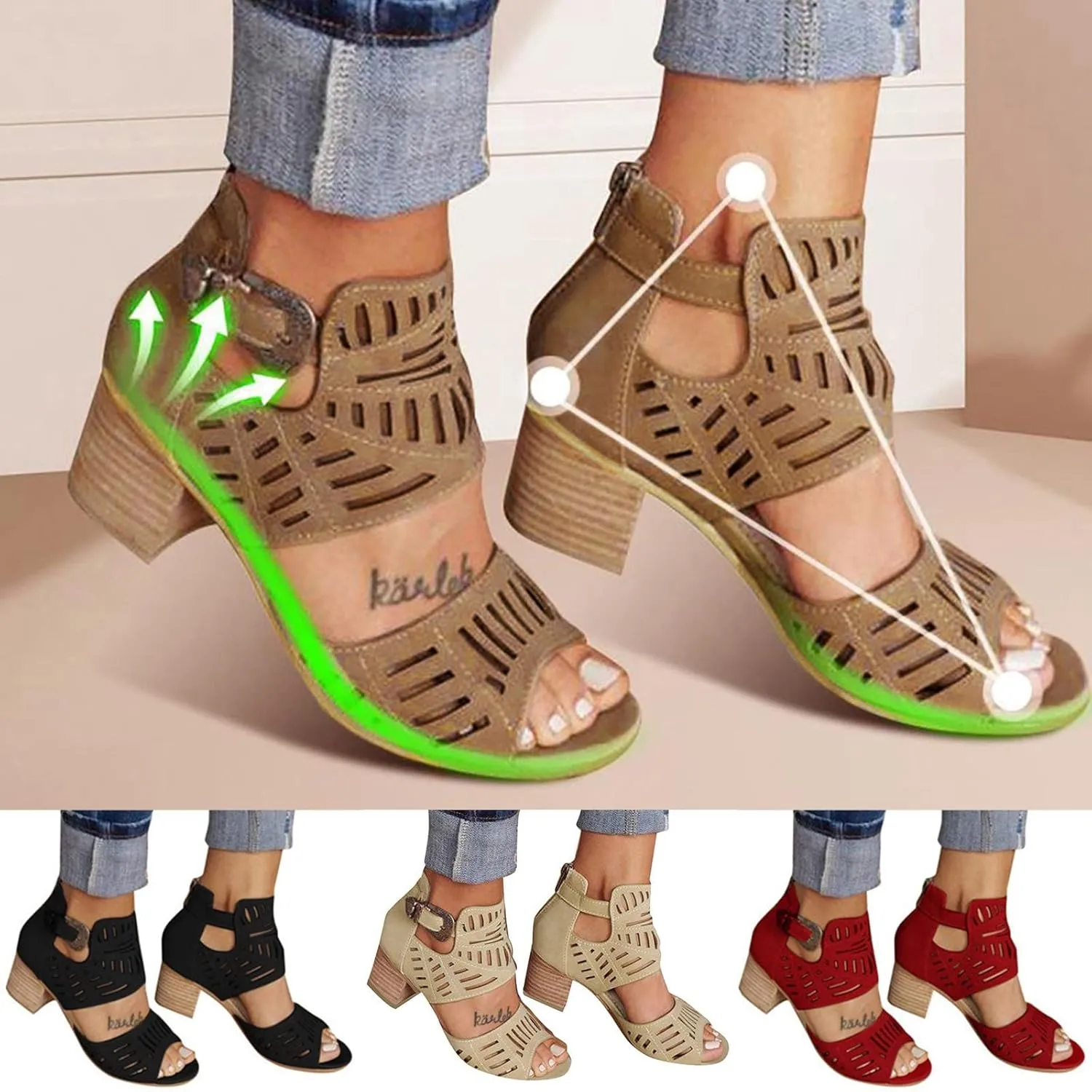 Eduavar Summer Sandals for Women, Sandals Women Wedge Casual Summer Breathable Heel Sandals Boots with Ankle Strap