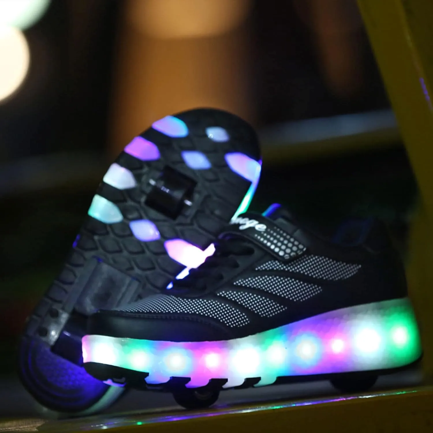 EMDPBD LED Roller Skates with Double Wheels for Kids USB Rechargeable Shoes Retractable Roller Skates Sneakers Shoes for Girls Boys,Black-1.5LittleKid