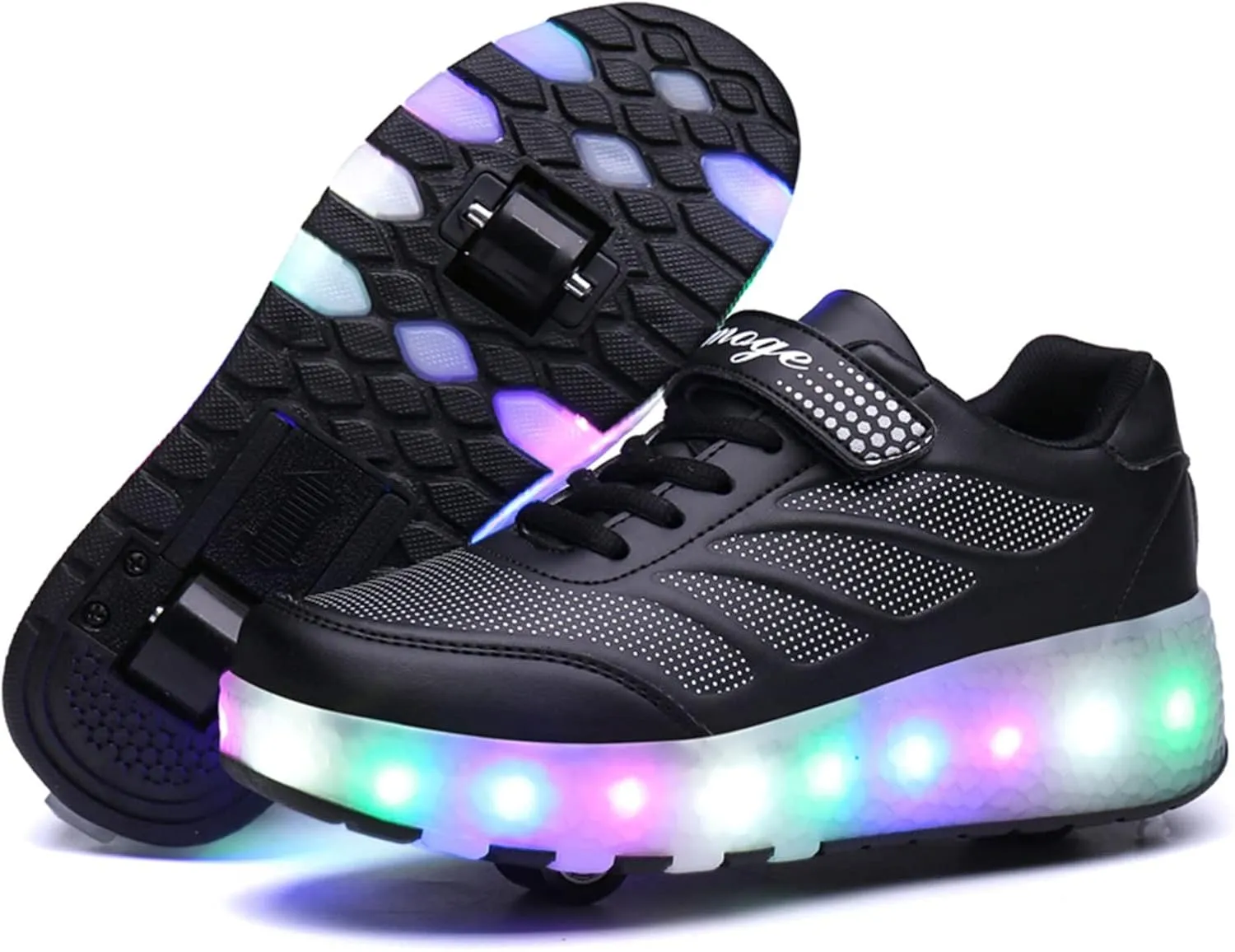 EMDPBD LED Roller Skates with Double Wheels for Kids USB Rechargeable Shoes Retractable Roller Skates Sneakers Shoes for Girls Boys,Black-1.5LittleKid