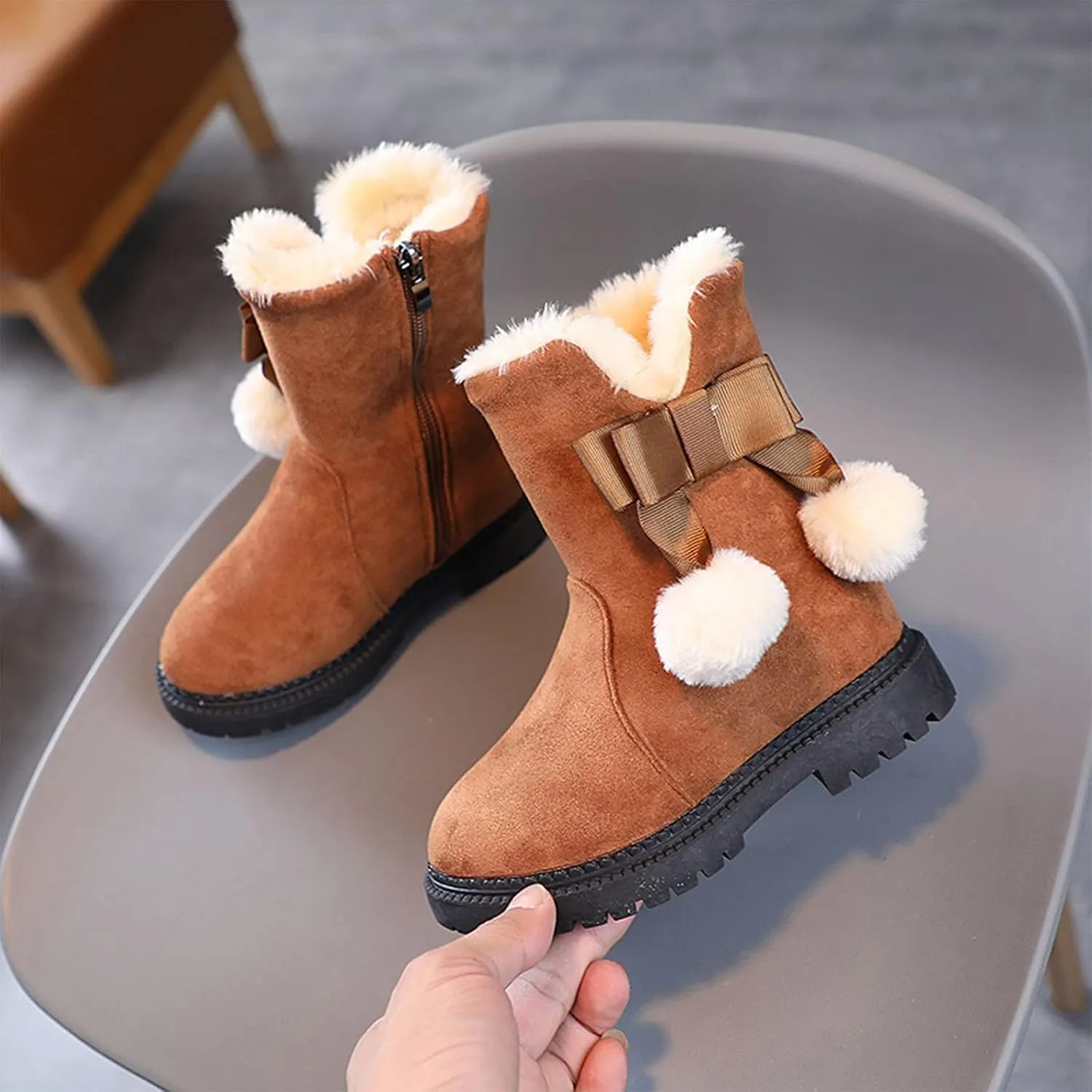 Fashion Autumn And Winter Girls Snow Boots Thick Bottom Non Slip Warm And Comfortable Solid Color Zipper Princess Boots