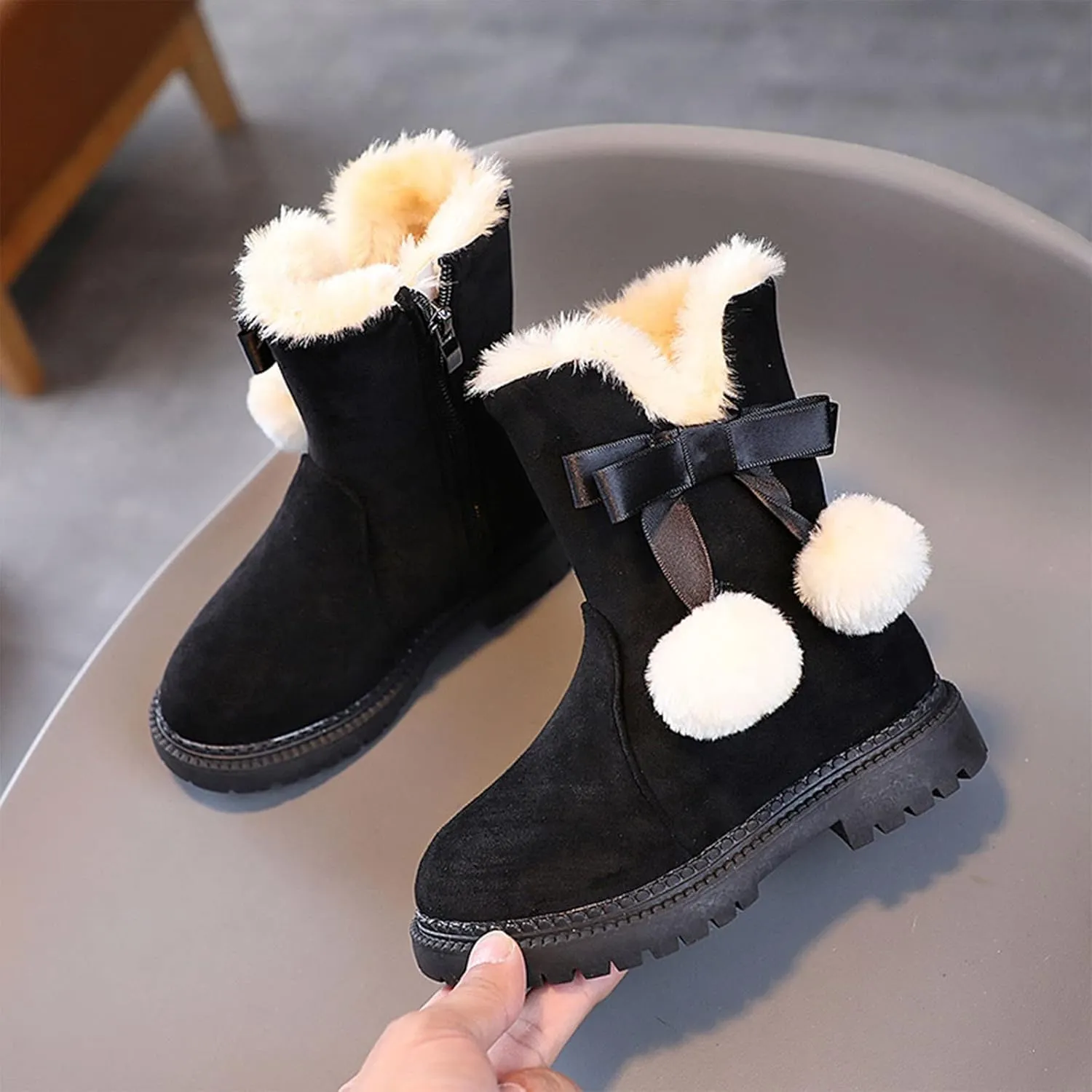 Fashion Autumn And Winter Girls Snow Boots Thick Bottom Non Slip Warm And Comfortable Solid Color Zipper Princess Boots