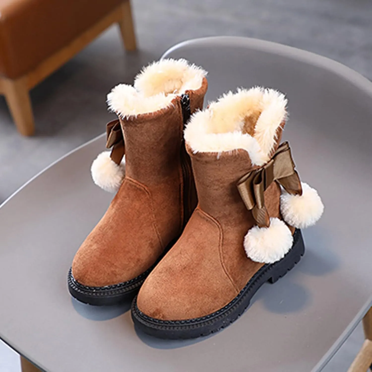 Fashion Autumn And Winter Girls Snow Boots Thick Bottom Non Slip Warm And Comfortable Solid Color Zipper Princess Boots