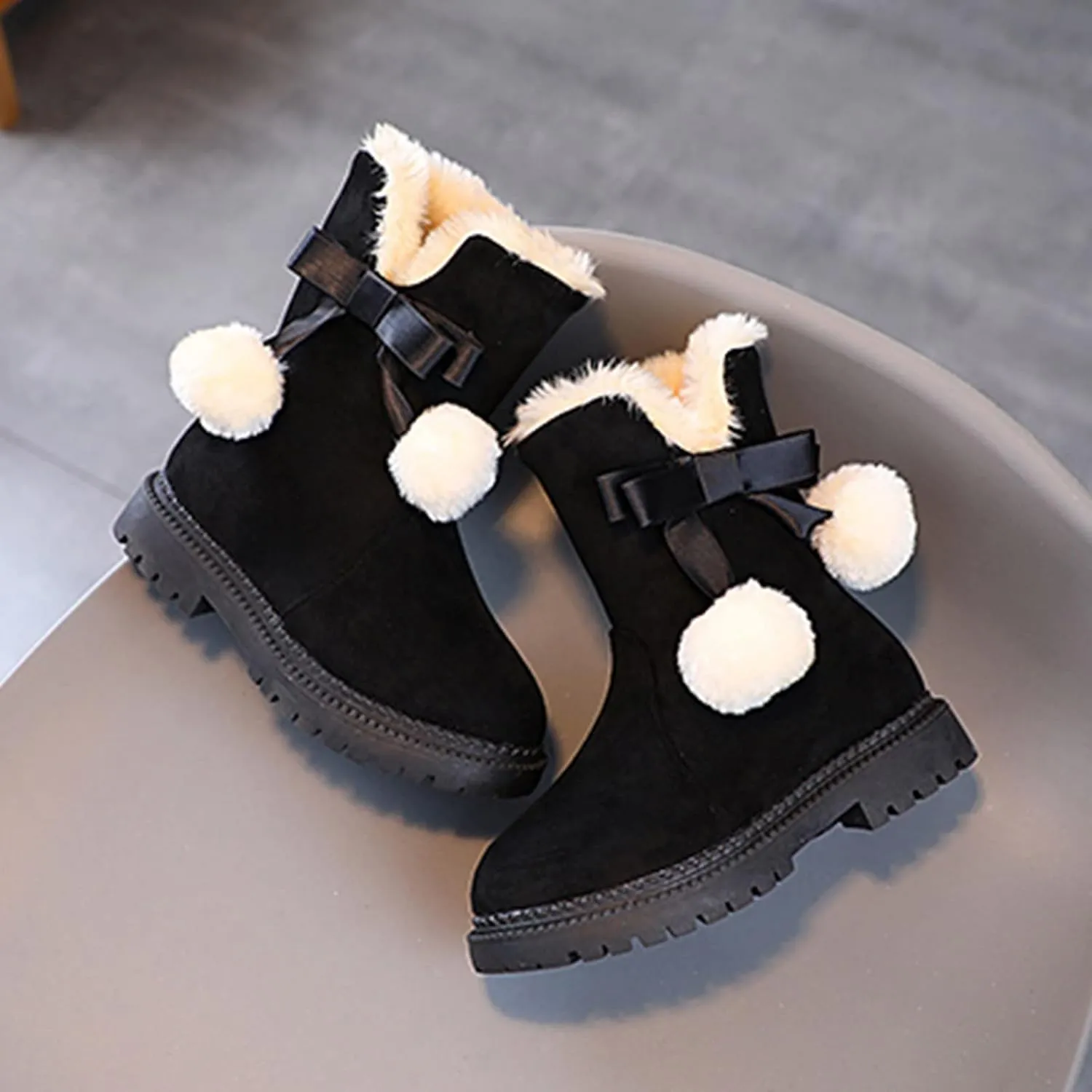 Fashion Autumn And Winter Girls Snow Boots Thick Bottom Non Slip Warm And Comfortable Solid Color Zipper Princess Boots