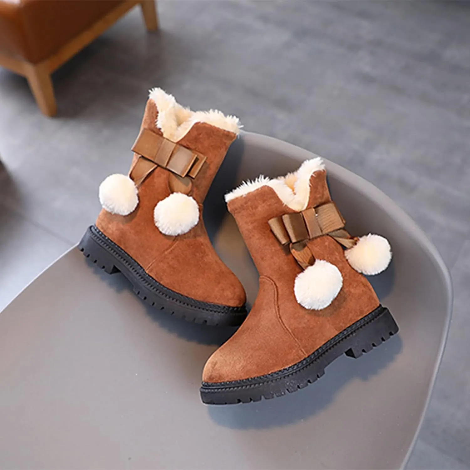 Fashion Autumn And Winter Girls Snow Boots Thick Bottom Non Slip Warm And Comfortable Solid Color Zipper Princess Boots