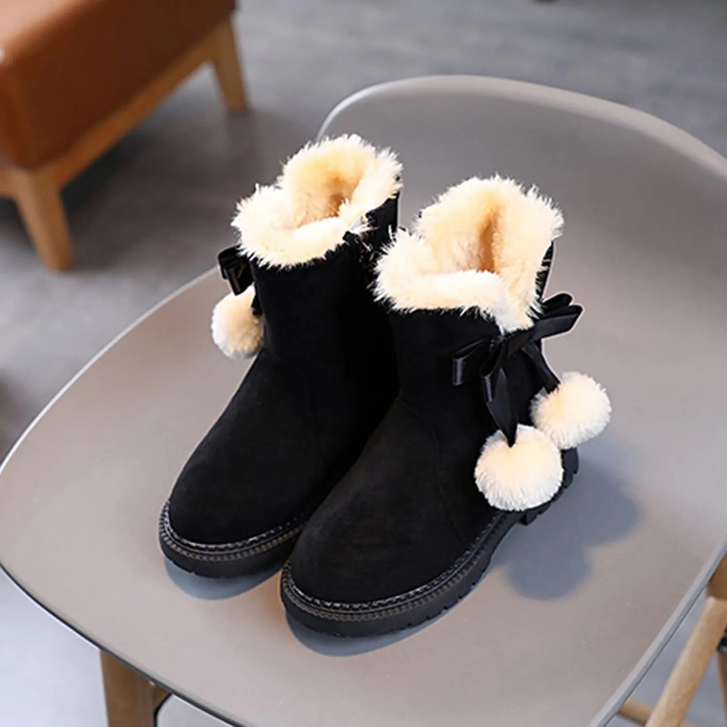 Fashion Autumn And Winter Girls Snow Boots Thick Bottom Non Slip Warm And Comfortable Solid Color Zipper Princess Boots