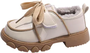 Fashion Winter Children Boots Boys Girls Snow Boots Non Slip Thick Soled Flat Bottom Plush Warm Lace Up Booties (White, 7-8 Years Little Child)