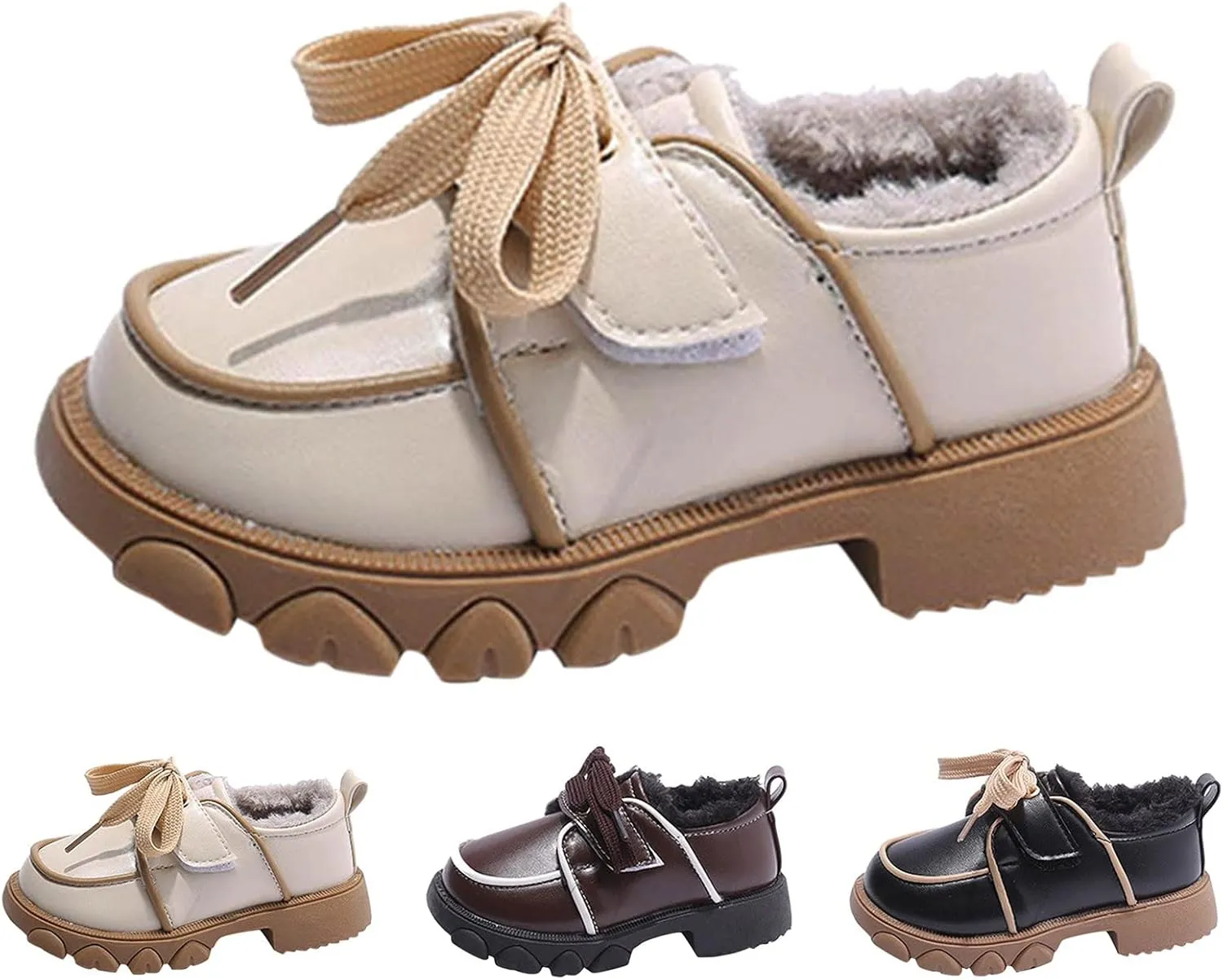 Fashion Winter Children Boots Boys Girls Snow Boots Non Slip Thick Soled Flat Bottom Plush Warm Lace Up Booties (White, 7-8 Years Little Child)