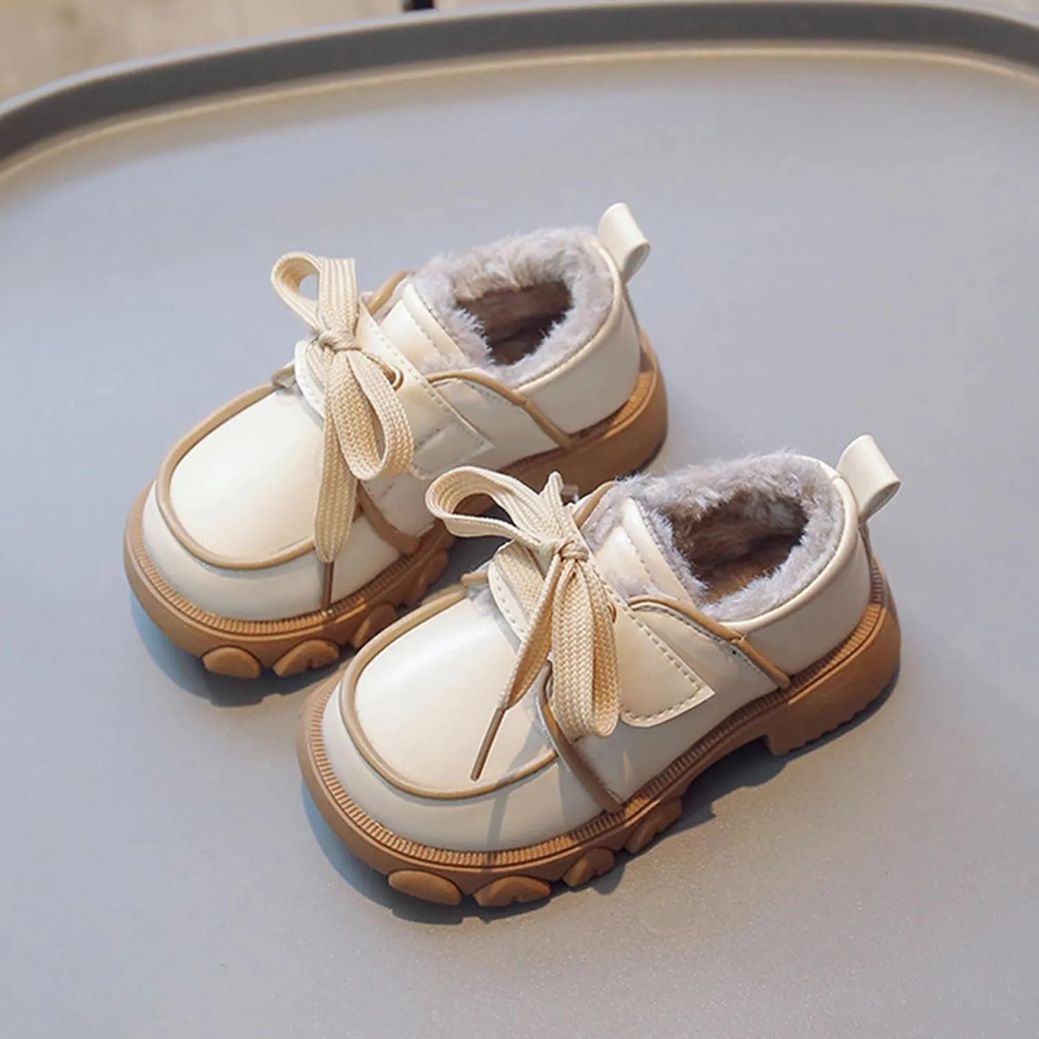 Fashion Winter Children Boots Boys Girls Snow Boots Non Slip Thick Soled Flat Bottom Plush Warm Lace Up Booties (White, 7-8 Years Little Child)