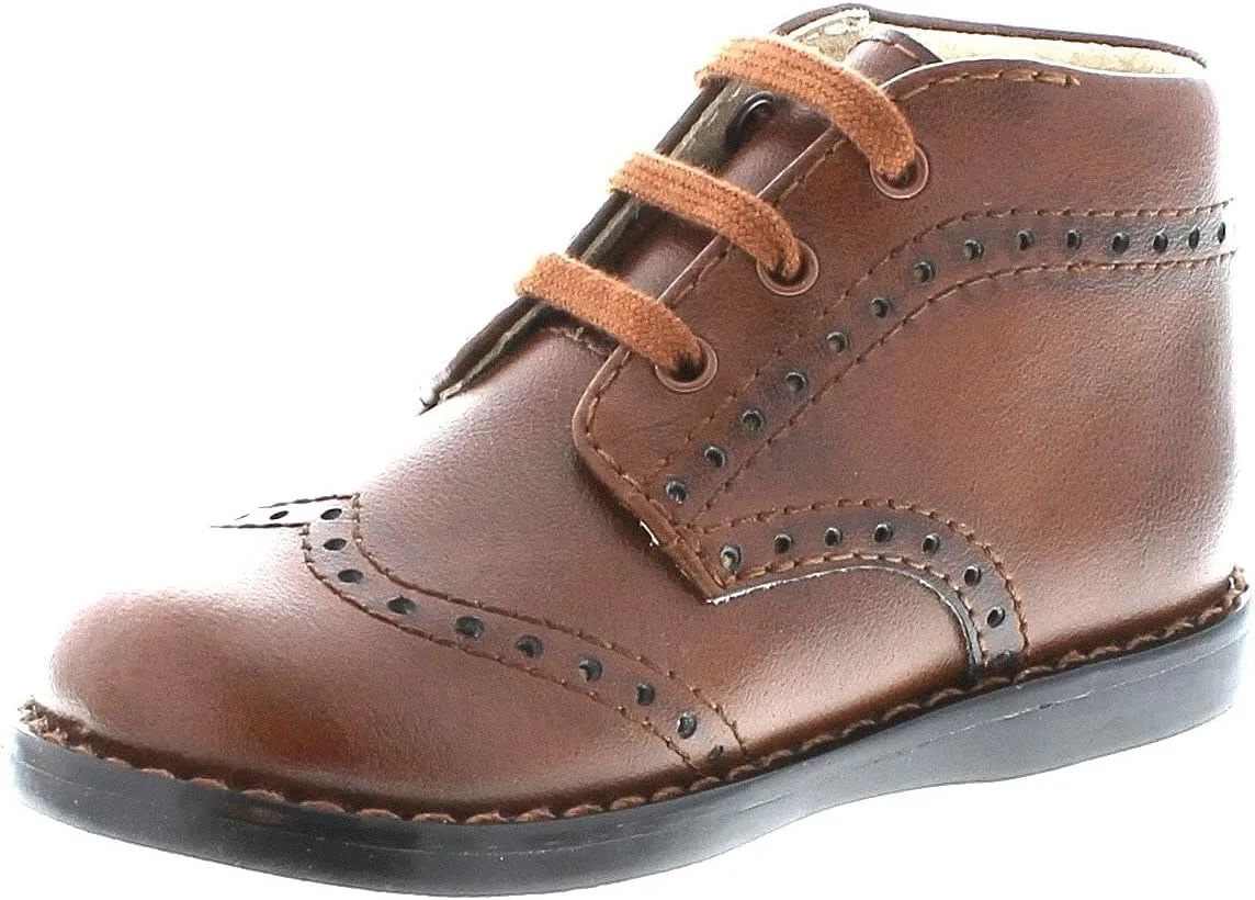 FOOTMATES Cole Lace-Up Bootie Leather Baby and Toddlers Walker Shoes with Wide Toe Box and Custom-Fit Insoles, Non-Marking Outsoles - For Infants and Toddlers, Ages 0-4