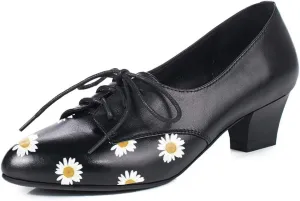 FOWT Women Comfort Lace-Up Loafers Pointed Closed Toe Chunky Block Low Heel Tie Up Slip-on Pumps Burnished Leisure Shoes for Ladies Girls Dress Jeans Party Full Size 4-15 M US