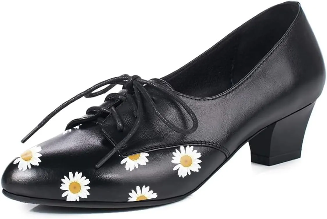FOWT Women Comfort Lace-Up Loafers Pointed Closed Toe Chunky Block Low Heel Tie Up Slip-on Pumps Burnished Leisure Shoes for Ladies Girls Dress Jeans Party Full Size 4-15 M US