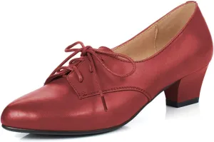FOWT Women Comfort Lace-Up Loafers Pointed Closed Toe Chunky Block Low Heel Tie Up Slip-on Pumps Burnished Leisure Shoes for Ladies Girls Dress Jeans Party Full Size 4-15 M US