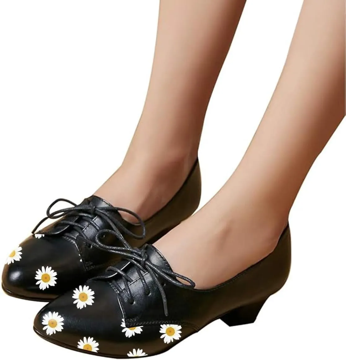 FOWT Women Comfort Lace-Up Loafers Pointed Closed Toe Chunky Block Low Heel Tie Up Slip-on Pumps Burnished Leisure Shoes for Ladies Girls Dress Jeans Party Full Size 4-15 M US