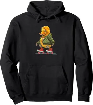 Funny Duck loves skating Shoes Costume for Boys and Girls Pullover Hoodie