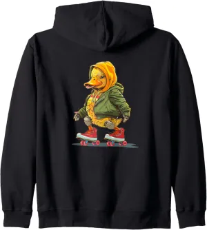 Funny Duck loves skating Shoes Costume for Boys and Girls Zip Hoodie