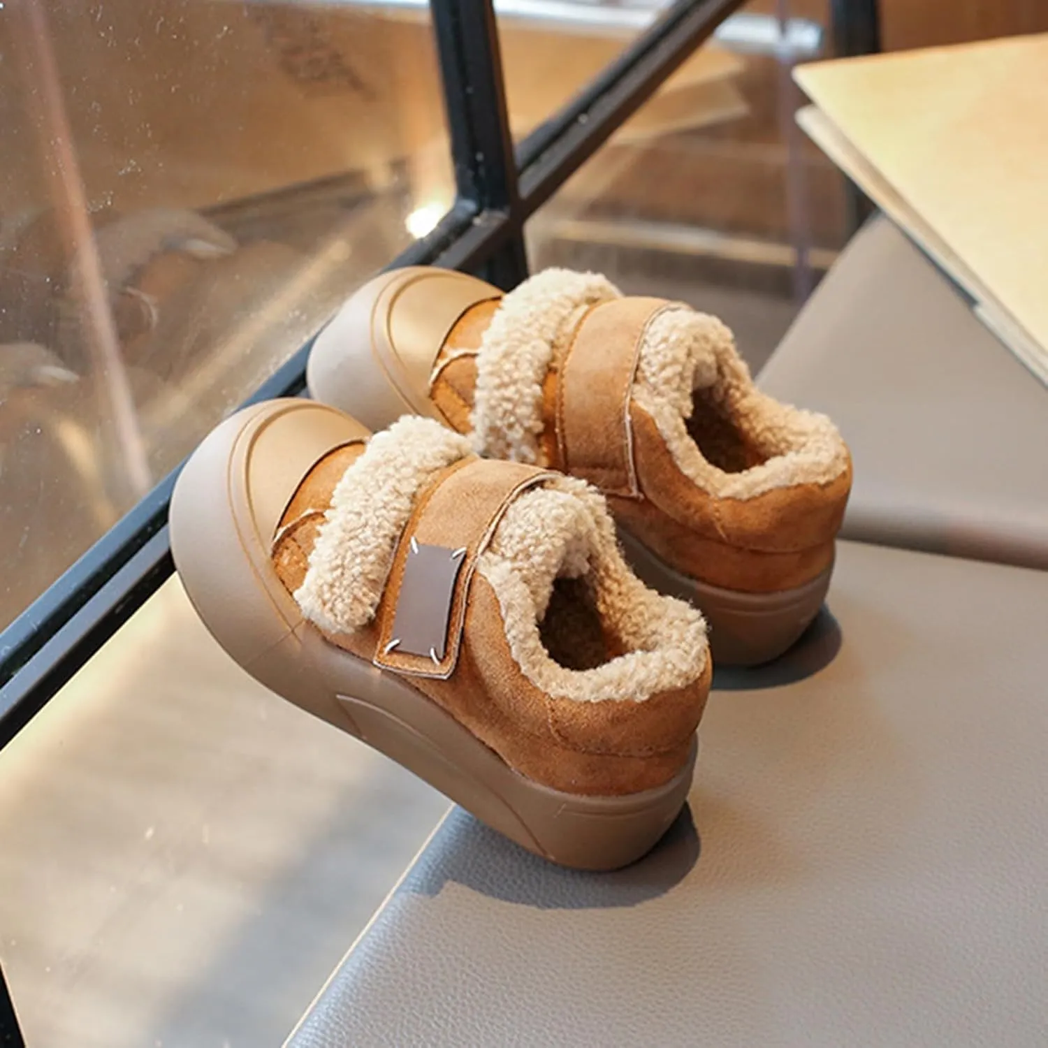 Girls Platform Warm Fuzzy Slip On Sneakers Comfy F??r Lined Non-Slip Fashion Casual Shoes for Winter Outdoor