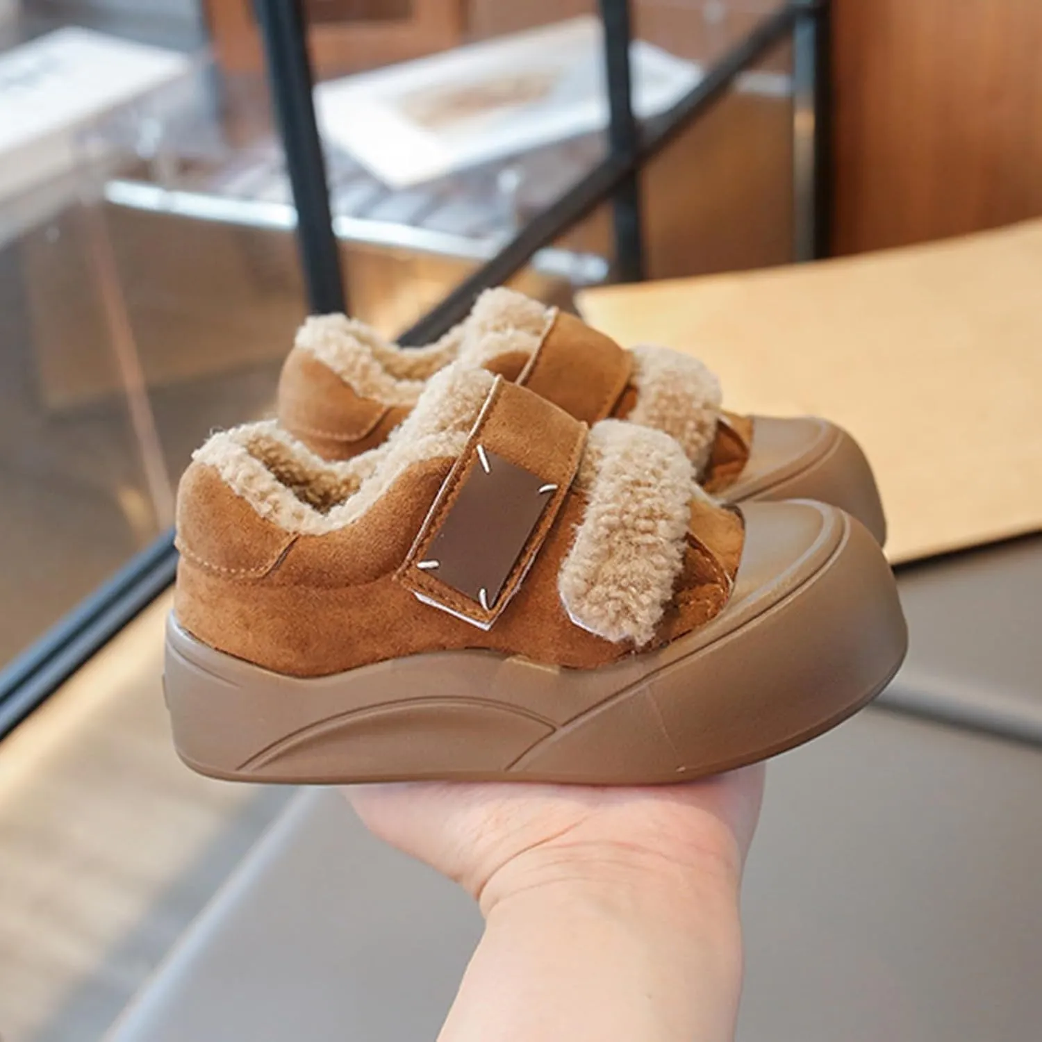 Girls Platform Warm Fuzzy Slip On Sneakers Comfy F??r Lined Non-Slip Fashion Casual Shoes for Winter Outdoor