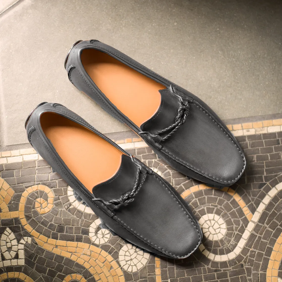 Grey Leather Davos Driving Loafers - AW22
