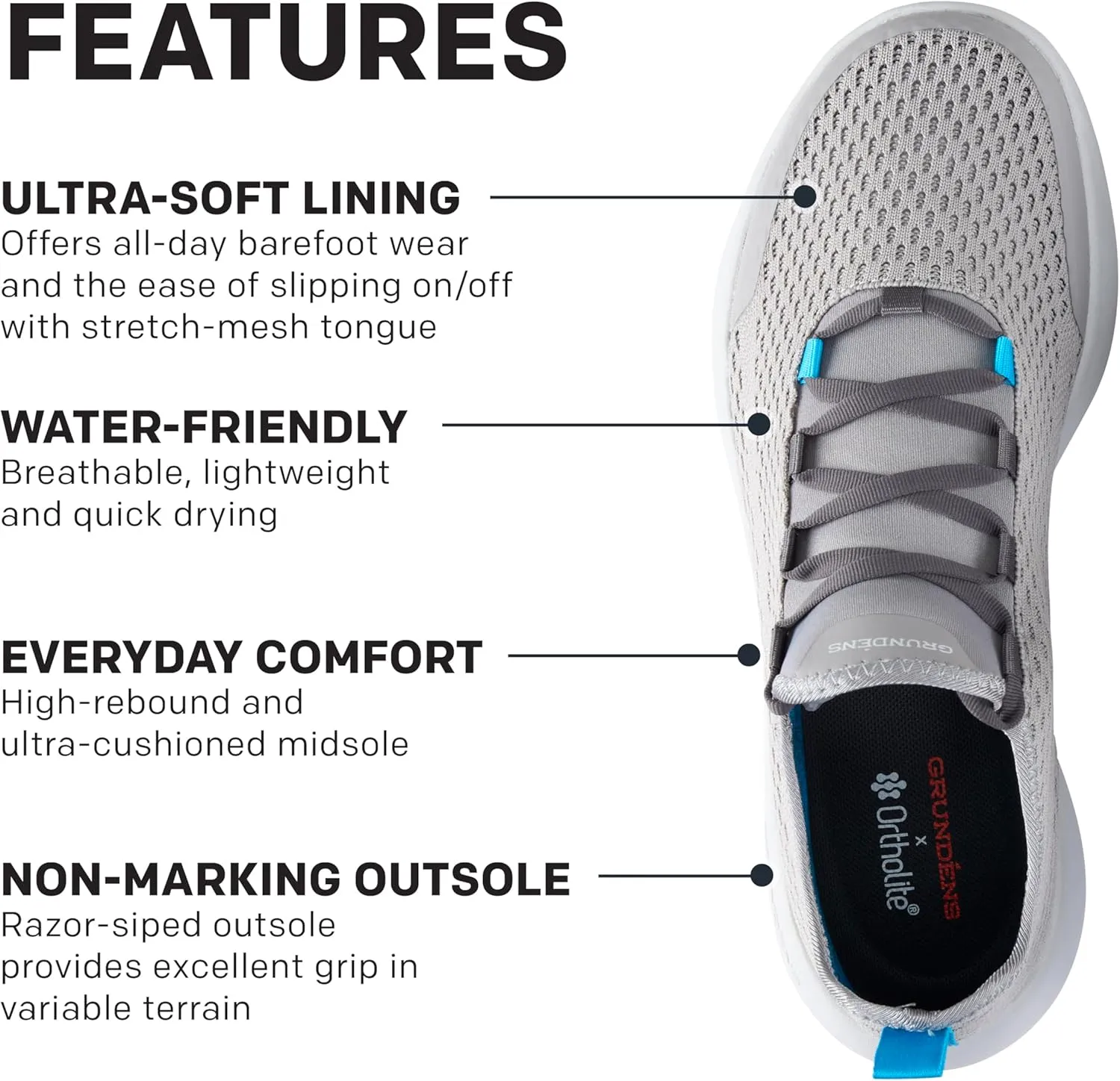 Grundens Mens CrossCurrent Boat Shoe - Lightweight Quick Dry Water Shoes, Barefoot Wear with Slip On/Off Mesh Tongue