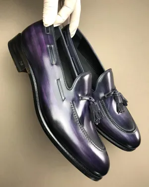 Height Increasing Purple Leather Burgos Tassel Loafers