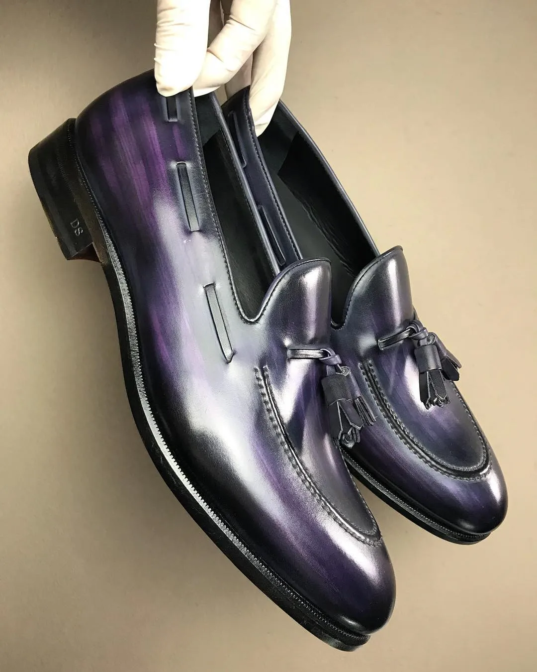Height Increasing Purple Leather Burgos Tassel Loafers
