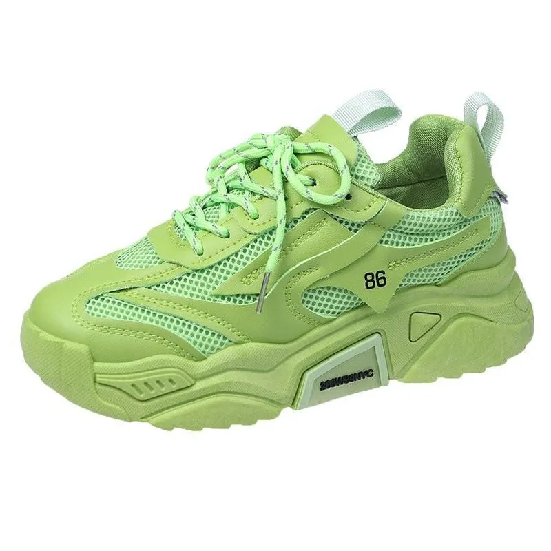 kamames Fashion White Chunky Sneakers Women Shoes Korean Yellow Sneakers Breathable Height Increased Non-slip Casuals Shoes 2022