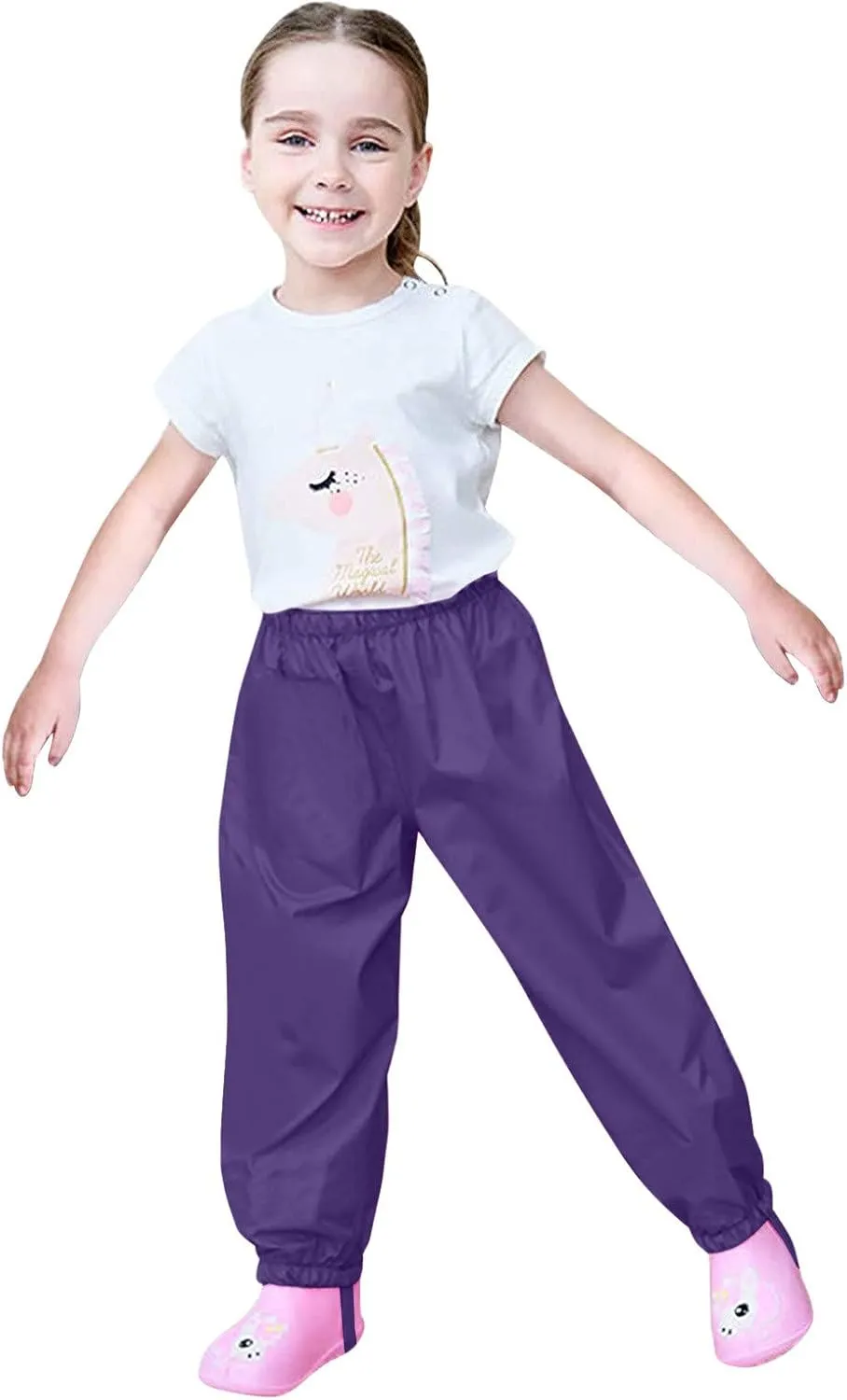 Kids Boys Toddler Girls Waterproof Rain Pant Reflective Lightweight Rainwear Rain Clothes Trousers Mud Romper Jumpsuit