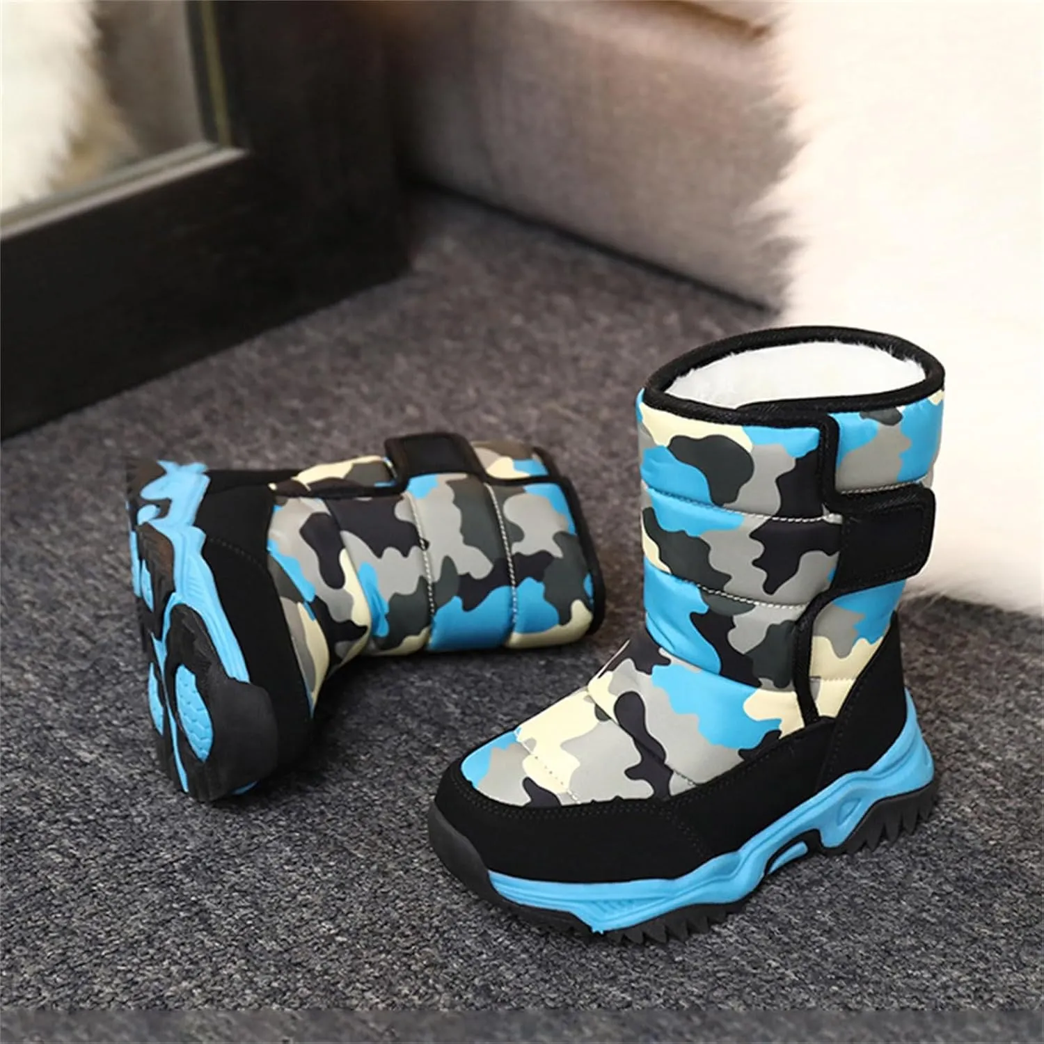 Kids Camouflage Plus Velvet Snow Boots Boys Girls Winter Warm Water Proof Boots Baby Thick Soles Non Slip Ski Shoes