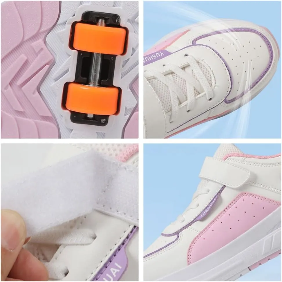 Kids Kids Roller Shoes Boy Girl Sneakers, Outdoor Sport Shoes Sneakers with 4 Wheels Unisex Skateboarding Shoes Retractable Skating Shoes for Children's Park Walking Sports 12 UK Child-4 UK