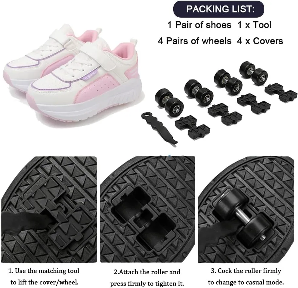 Kids Kids Roller Shoes Boy Girl Sneakers, Outdoor Sport Shoes Sneakers with 4 Wheels Unisex Skateboarding Shoes Retractable Skating Shoes for Children's Park Walking Sports 12 UK Child-4 UK