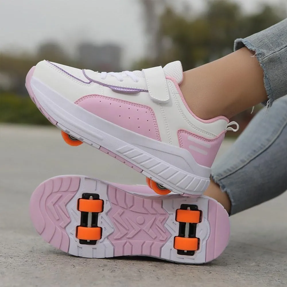 Kids Kids Roller Shoes Boy Girl Sneakers, Outdoor Sport Shoes Sneakers with 4 Wheels Unisex Skateboarding Shoes Retractable Skating Shoes for Children's Park Walking Sports 12 UK Child-4 UK