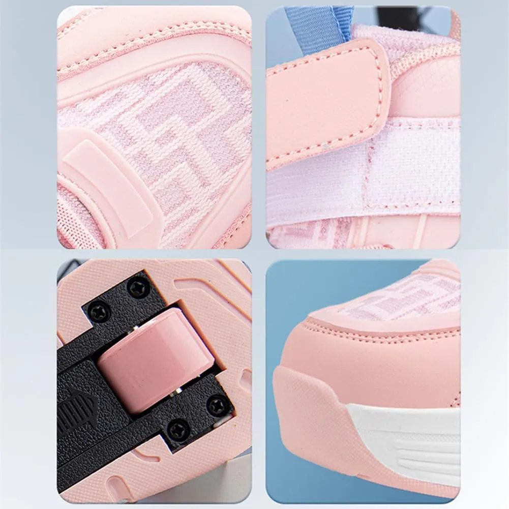 Kids Roller Shoes Boy Girl Sneakers, Outdoor Skateboarding Shoe with 2-Wheels Fashion Parkour Shoes Unisex Retractable Skating Shoes for Children's Park Sports Walking