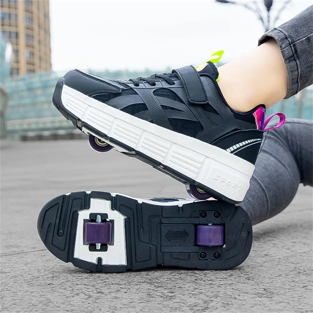 Kids Roller Shoes Boy Girl Sneakers, Outdoor Skateboarding Shoe with 2-Wheels Fashion Parkour Shoes Unisex Retractable Skating Shoes for Children's Park Sports Walking