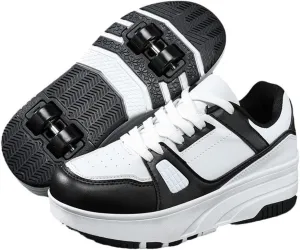 Kids Roller Shoes Boy Girl Sneakers, Skateboarding Shoe Outdoor Sport Shoes Sneakers with 4-Wheels Unisex Retractable Skating Shoes for Children's Park Sports Walking Street Style