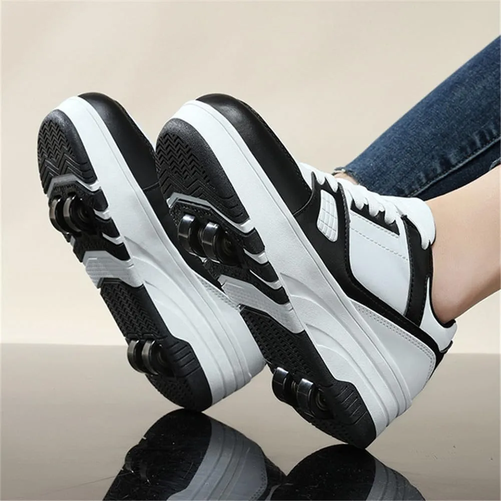 Kids Roller Shoes Boy Girl Sneakers, Skateboarding Shoe Outdoor Sport Shoes Sneakers with 4-Wheels Unisex Retractable Skating Shoes for Children's Park Sports Walking Street Style
