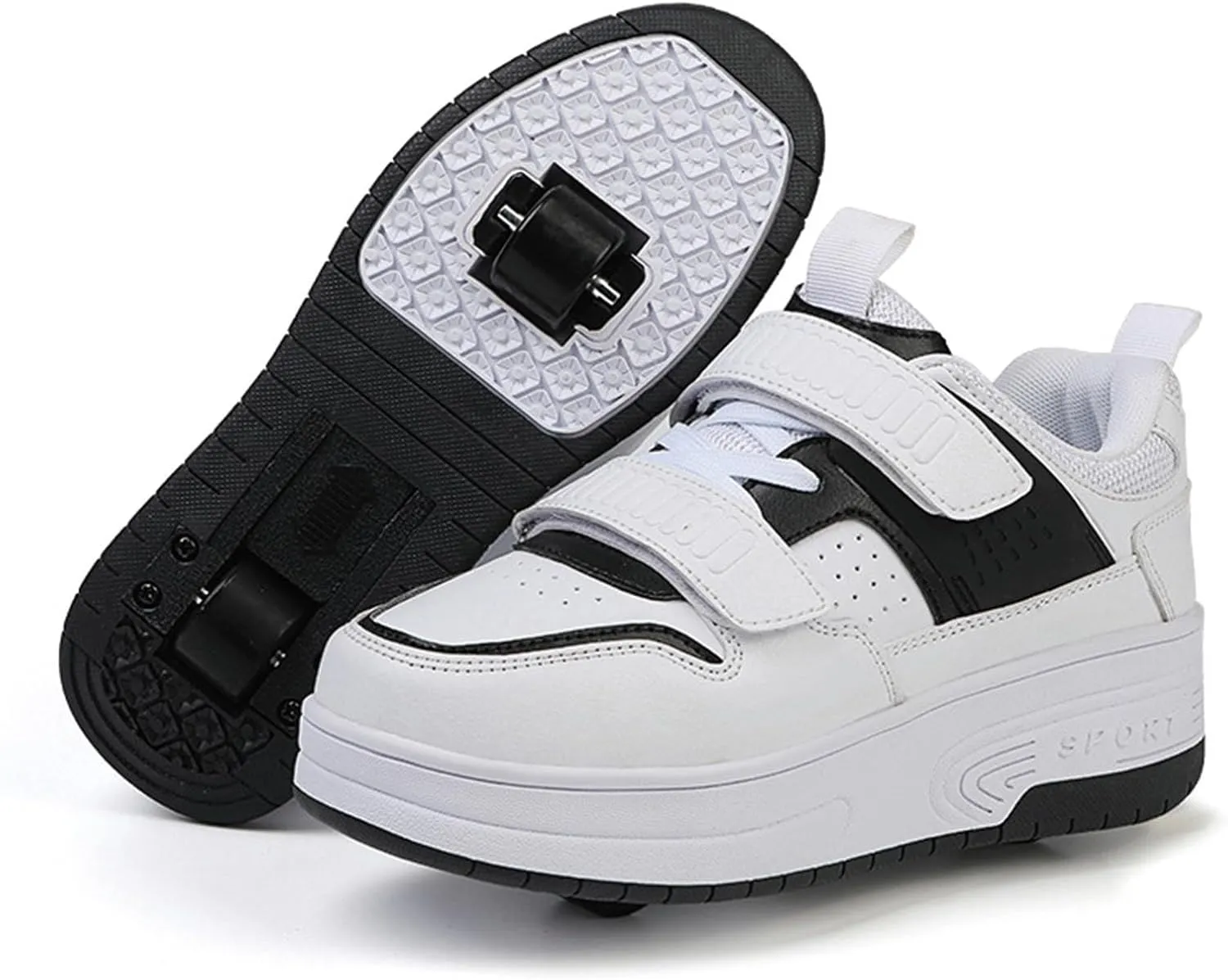 Kids Roller Shoes Boy Girl Sneakers, Street Skateboarding Shoe Fashion Parkour Shoes with 2-Wheels Unisex Retractable Skating Shoes for Children's Park Sports Walking