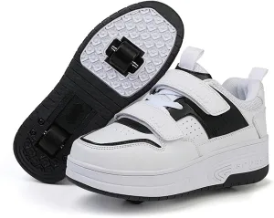 Kids Roller Shoes Boy Girl Sneakers, Street Skateboarding Shoe Fashion Parkour Shoes with 2-Wheels Unisex Retractable Skating Shoes for Children's Park Sports Walking