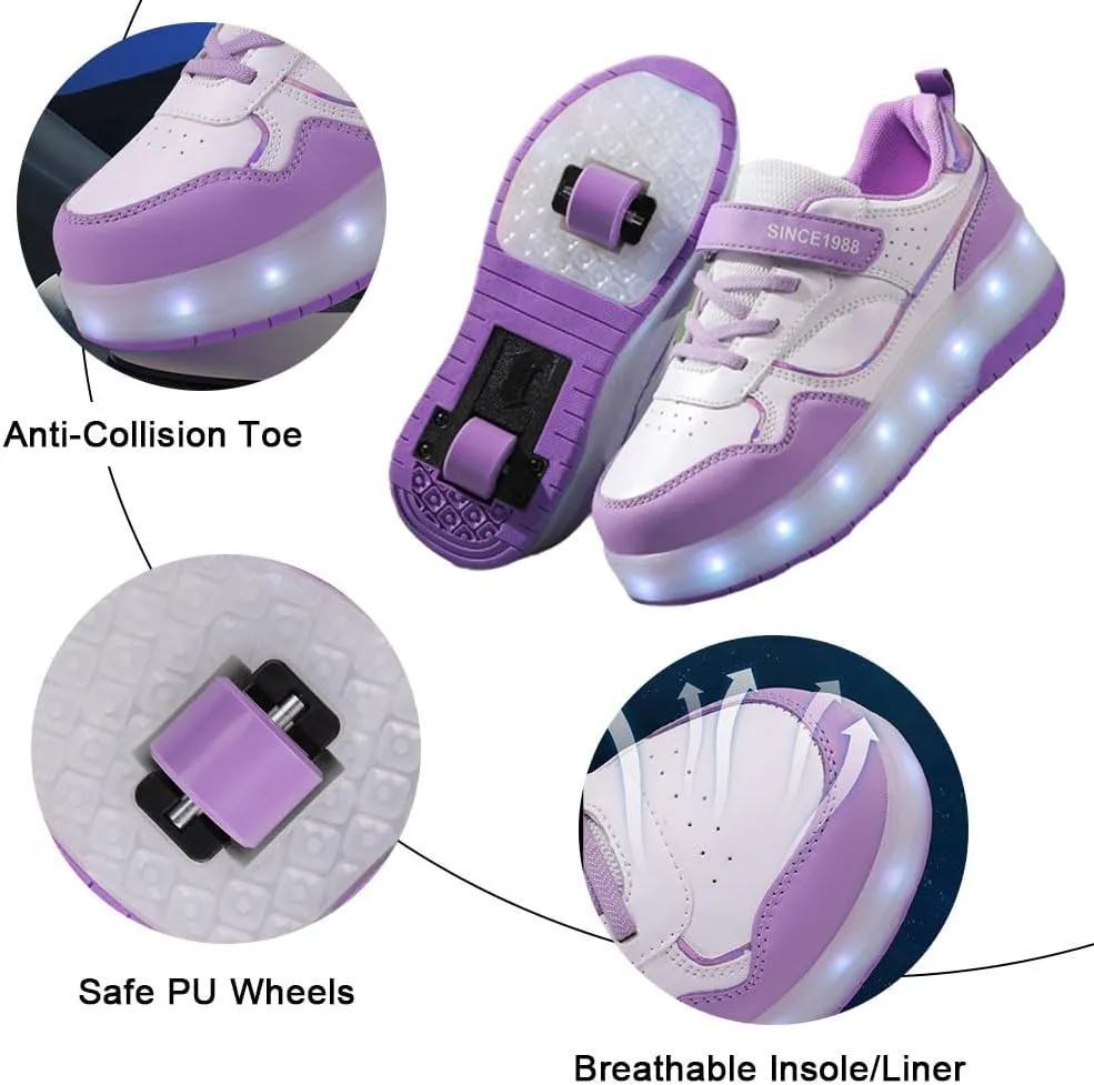 Kids Roller Skate Shoes for Boys & Girls, Outdoor Light Up Roller Shoes & 2 Wheels - Unisex Roller Sport Sneakers, Retractable Sneakers Shoes for Children's Sports Walking