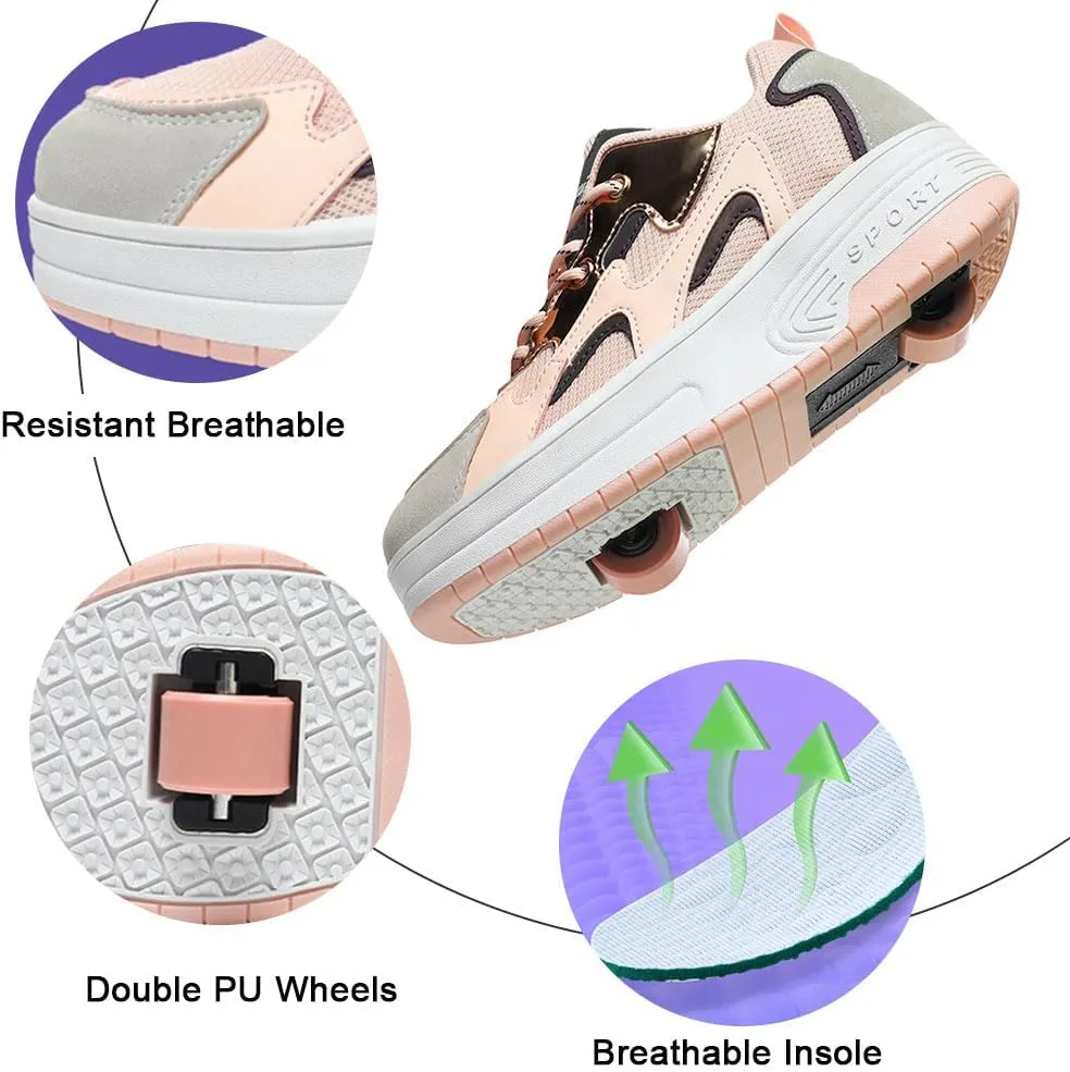 Kids Roller Skate Shoes for Boys & Girls, Outdoor Parkour Shoes with 2 - Wheels Unisex Sport Shoes Retractable Sneakers Shoes for Children's Park Walking Sports
