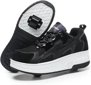 Kids Roller Skate Shoes for Boys & Girls, Outdoor Parkour Shoes with 2 - Wheels Unisex Sport Shoes Retractable Sneakers Shoes for Children's Park Walking Sports