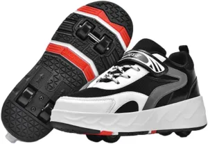 Kids Roller Skate Shoes for Girls Boys, Unisex Outdoor Parkour Shoes with 4-Wheels Trainer Retractable Sneakers Shoes for Birthday Children Show Gift