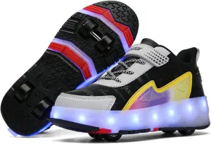 Kids Roller Skate Shoes Roller Sport Sneakers Shoes for Boys Girls Outdoor Parkour Shoes with 4-Wheels Retractable Sneakers Shoes for Birthday Children Show Gift