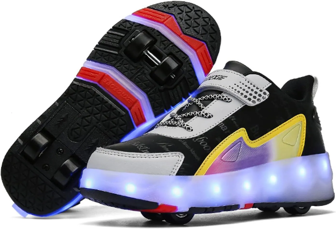 Kids Roller Skate Shoes Roller Sport Sneakers Shoes for Boys Girls Outdoor Parkour Shoes with 4-Wheels Retractable Sneakers Shoes for Birthday Children Show Gift