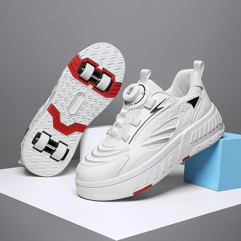 Kids Roller Skate Shoes Roller Sport Sneakers Shoes for Boys Girls Outdoor Parkour Shoes with 4-Wheels Trainer Retractable Sneakers Shoes for Birthday Children Show Gift, White 338