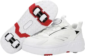 Kids Roller Skate Shoes Roller Sport Sneakers Shoes for Boys Girls Outdoor Parkour Shoes with 4-Wheels Trainer Retractable Sneakers Shoes for Birthday Children Show Gift, White 338